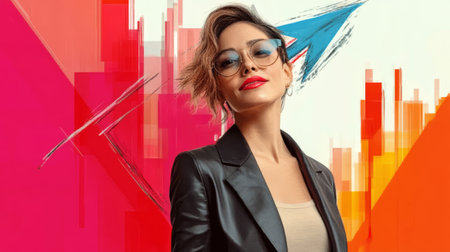 woman in red glasses.の素材