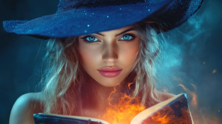 halloween witch with a magic book.の素材