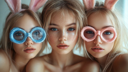 portrait of smilling girls in cute hats.の素材