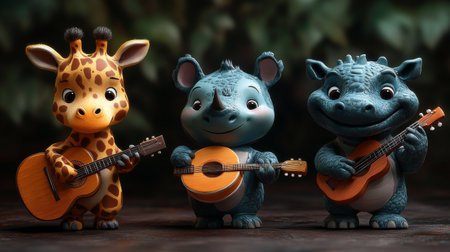 Adorable animals playing musical instruments set.の素材