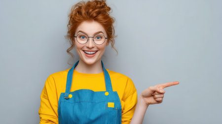 Portrait of smiling positiveredhead girl in glasses.の素材