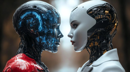 face to face human and android.の素材