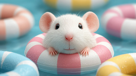 cute rat with rubber swimming ring.の素材