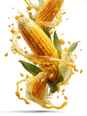 corn cob suspended mid-air in spiral motion.の素材