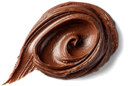 Smear of tasty chocolate paste on white background, top view. Transparent background.の素材
