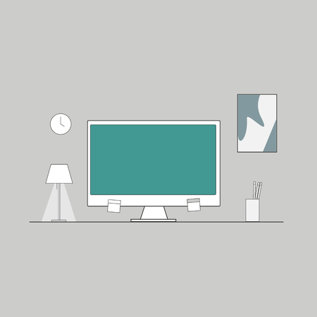 Personal computer in flat style. Desktop computer. Computer icon isolated on background.のイラスト素材