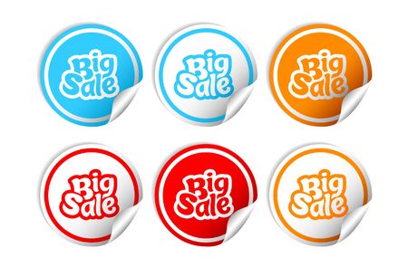paper labels with the inscription big sale, red, orange, blue, vector stickersのイラスト素材