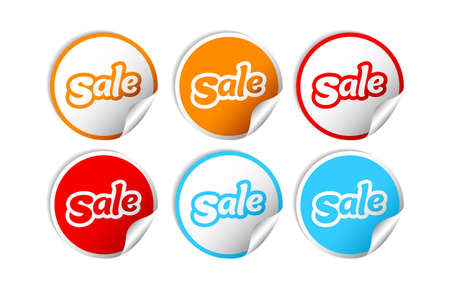 paper labels with the inscription Sale, red orange, blue, vector stickersのイラスト素材