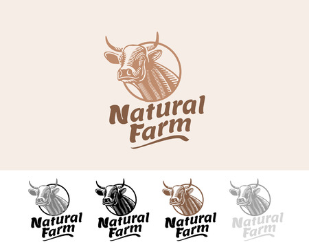 cow natural farm vector, illustration, iconのイラスト素材