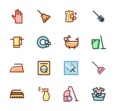 cleaning the house, to iron, to wash, to wash the dishes.Option. Flat design concepts for web banners, web sites, printed materials, infographicsのイラスト素材