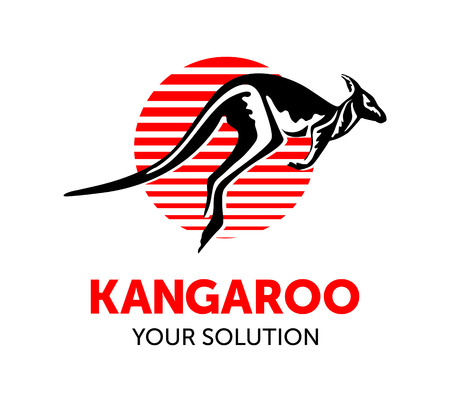 silhouette of a kangaroo against the background of the red sun on white background, vectorのイラスト素材