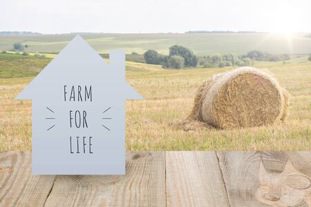 Agricultural landscape at home of paper and hay in the fieldの写真素材