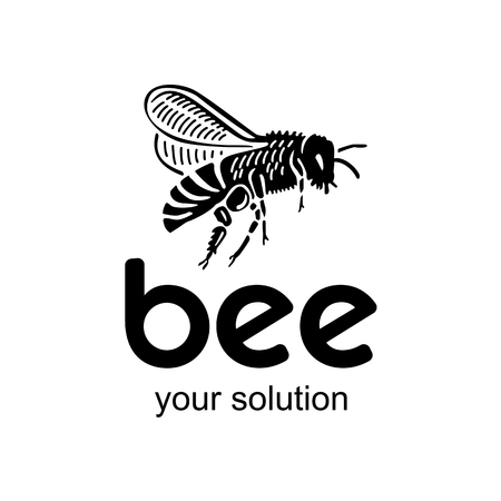 A bee is flying over the word bee. vector, iconのイラスト素材