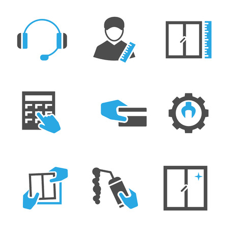 Fabrication installation and repair of Windows, set of vector iconsのイラスト素材