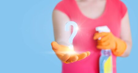 Cleaner answers questions.の写真素材
