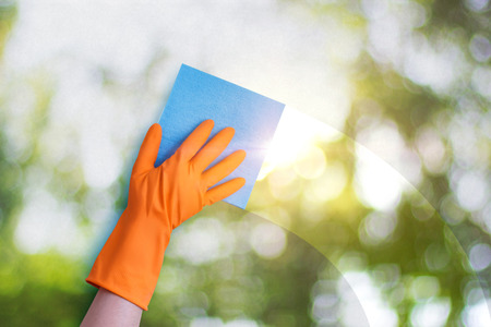 Worker wipes a window.の写真素材
