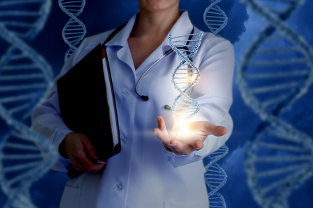 DNA shows doctor on a blue background concept design.の写真素材