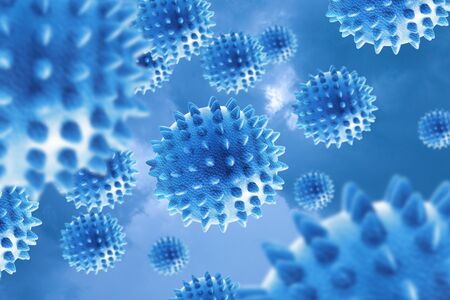 Molecules of the virus on a blue background.の写真素材
