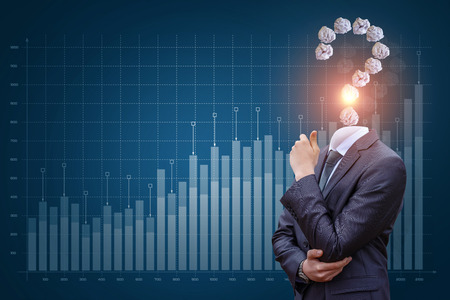 Businessman with a question instead of a head.の写真素材