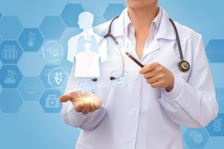 The doctor shows internal organs human concept.の写真素材