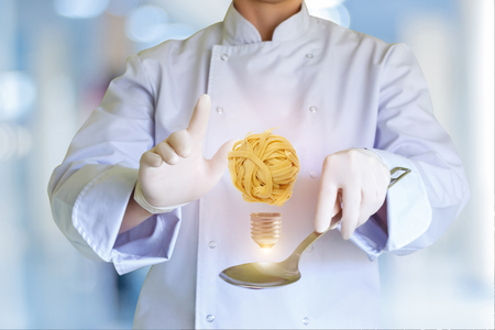 Idea as light bulb on the spoon from the cook concept design.の写真素材