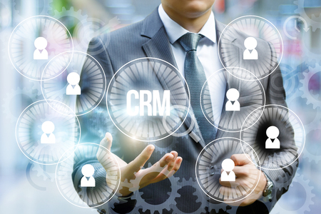 Businessman showing CRM. Customer relationship management concept.の写真素材
