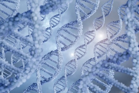 Group of DNA molecules on a blue background.の写真素材