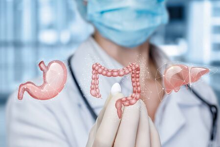 The concept of medication for the treatment of digestive systems of the body.の写真素材