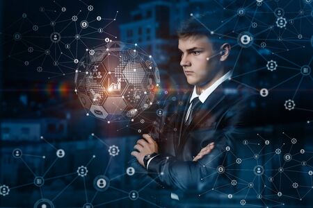 Concept of global enterprises. Businessman analyzes the structure of global enterprises.の写真素材