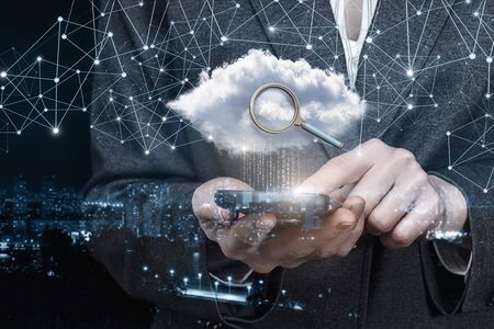 The concept of searching in the data cloud on mobile devices.の写真素材