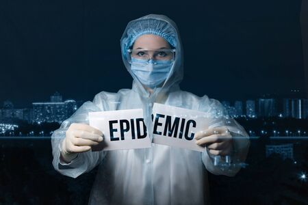 The doctor shows the end of the epidemic.の写真素材