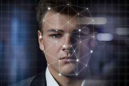 Face identification concept. Closeup face scan.の写真素材