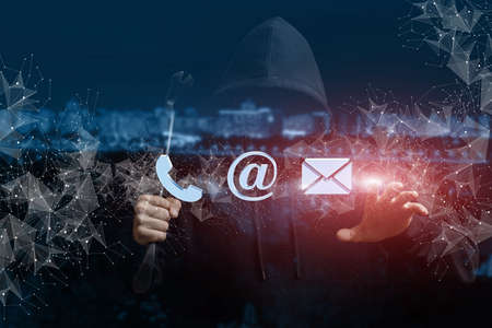 The concept of a hacker attack on contact information on the Internet.