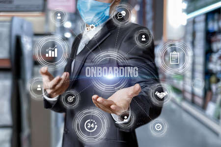 Onboarding process business concept. Businessman Shows Structure Onboarding.の写真素材