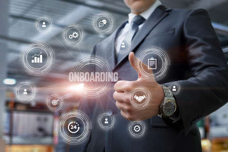 Business man showing structure onboarding process business on blurred background.の写真素材