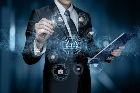 A lawyer conducts a legal consultation on a virtual computer screen.