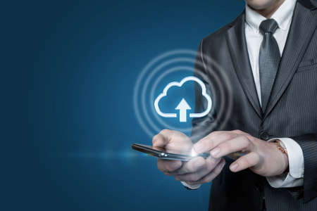 The concept of uploading data to the cloud computing using a mobile phone.