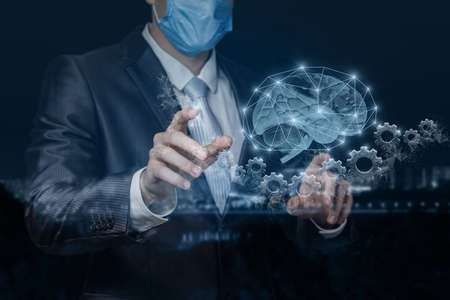 Concept of brainstorming during a virus epidemic in business.