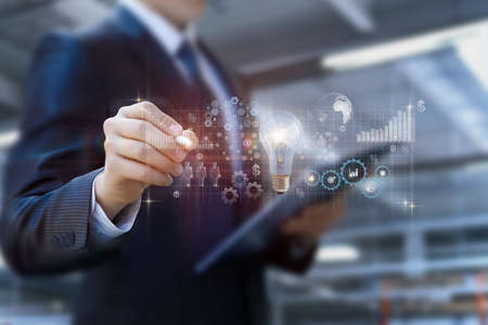 Business man works with interface brainstorming and new ideas innovative using artificial intelligence.の写真素材