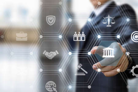 A lawyer clicks on the court icon on a virtual computer screen.