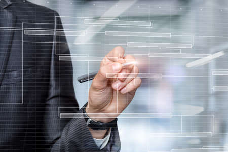 Business man work with business project on virtual computer screen.