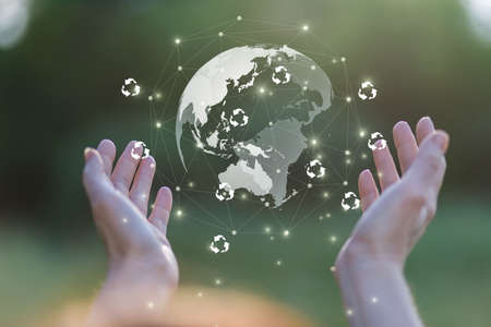 Concepts of support and protection of the Earth ecology.の写真素材