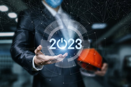 Concept of New Year 2023 in construction industry.