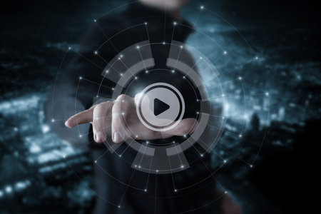 The concept of the beginning of a video demonstration or the start of a project.の写真素材