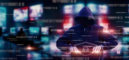 Hacker hacked into the system on a virtual computer screen.