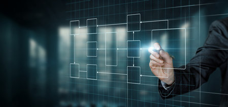 Create process with flowchart on virtual computer screen.
