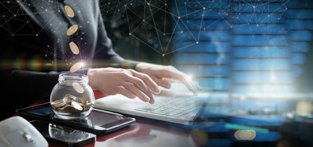 The concept of earning income by working on a computer on the Internet.の写真素材