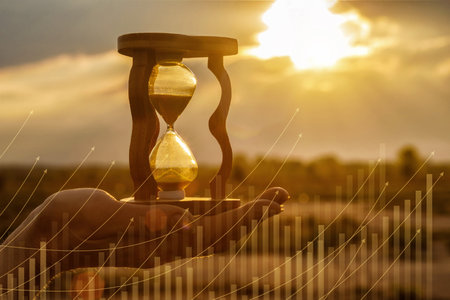 Concept of time to achieve success and financial advancement.の写真素材