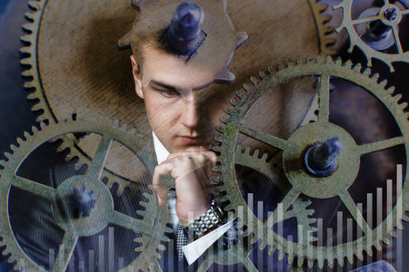 The concept of intellectual work is the moment of managing the business mechanism.の写真素材