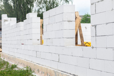 Window openings of the walls of the gas block at the construction site.の写真素材